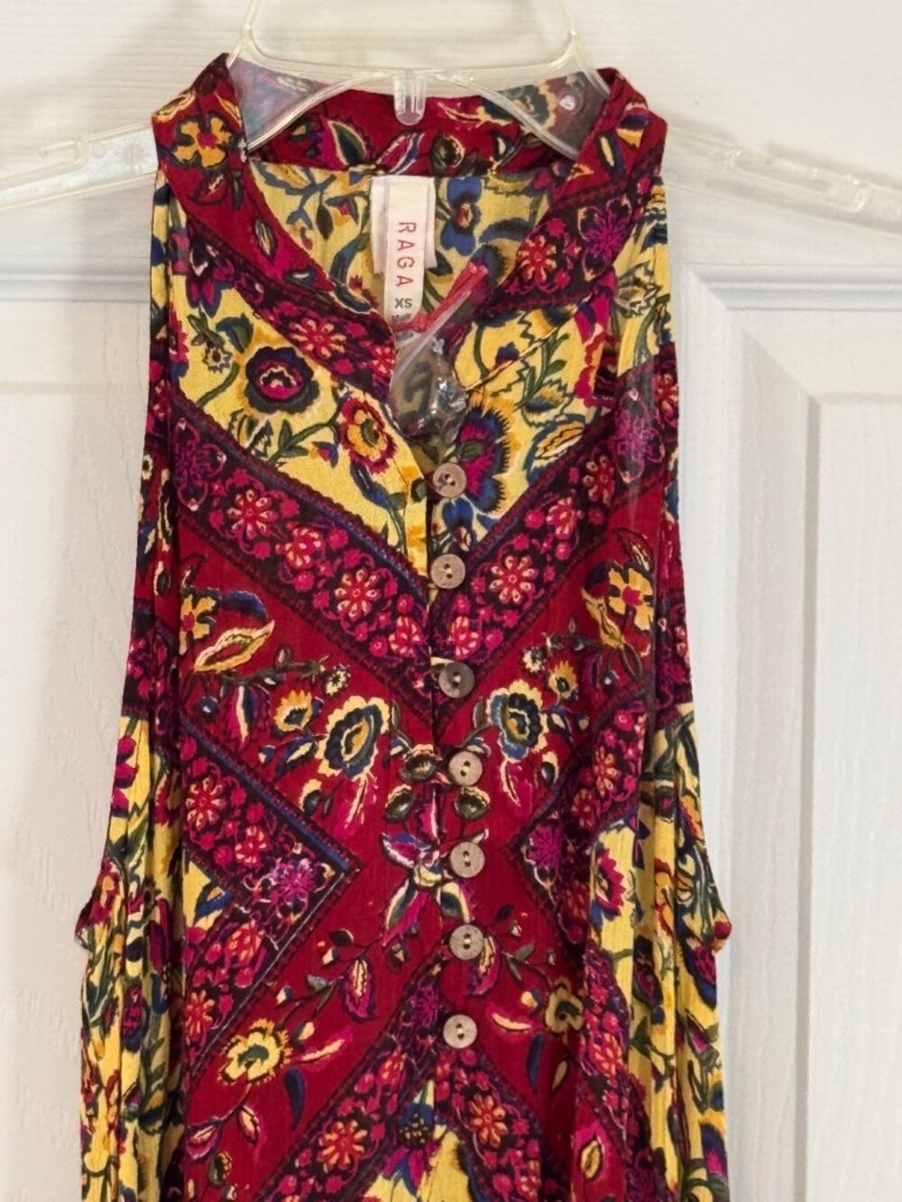 Raga X Anthropologie Maxi Dress Yellow Red Floral Boho Floral Boho Halter XS NEW - Picture 4 of 11